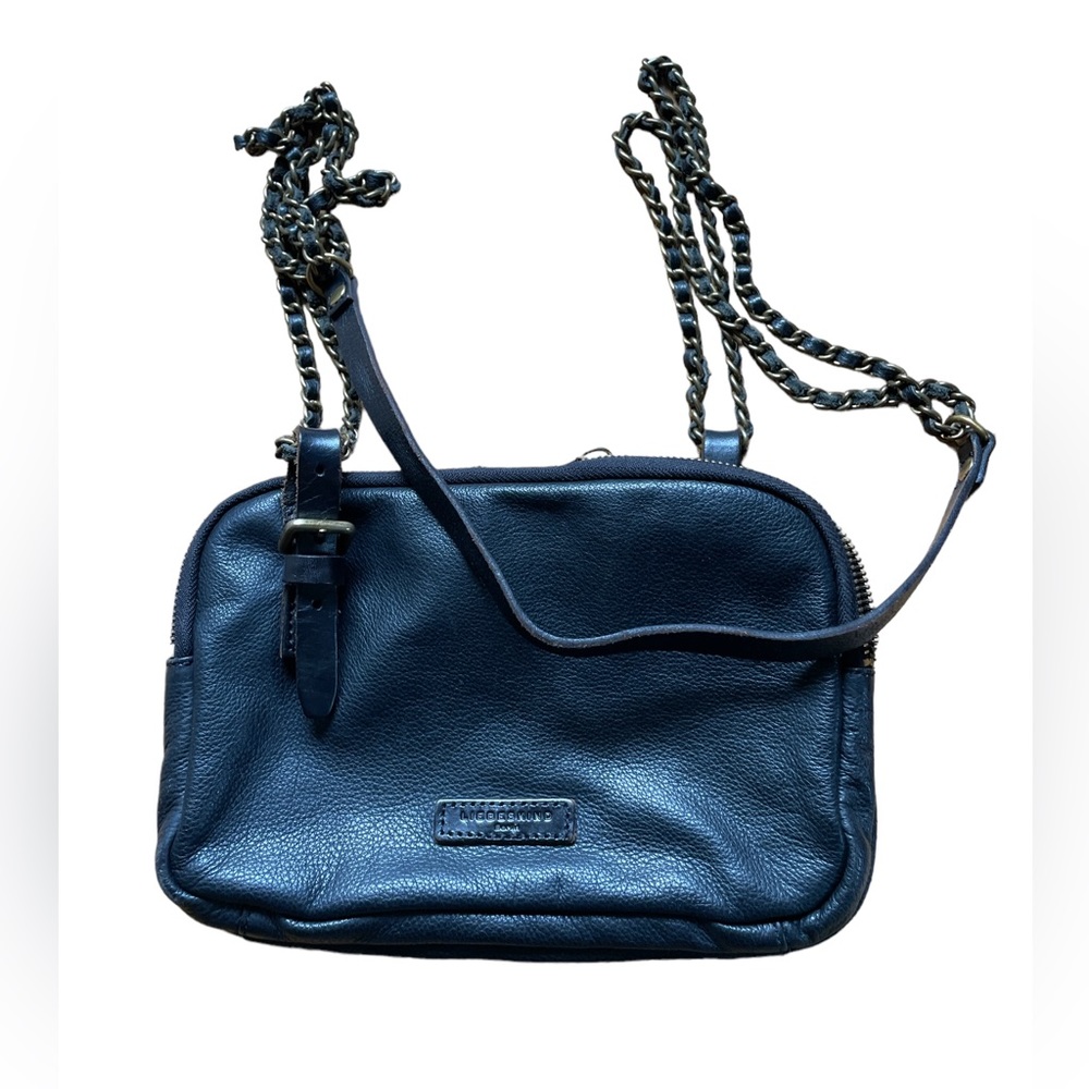 Liebskind Berlin black leather crossbody bag with gold chain strap